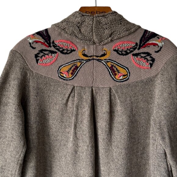 Sleeping On Snow Sm Folklore Embroidered Cardigan Sweater Grey Open Front Boho - Picture 8 of 16